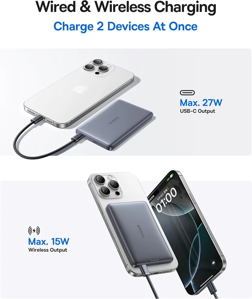 Baseus magnetinis išorinis akumuliatorius Picogo AM41 10000 mAh Qi2 15 W PPKPC-1027G