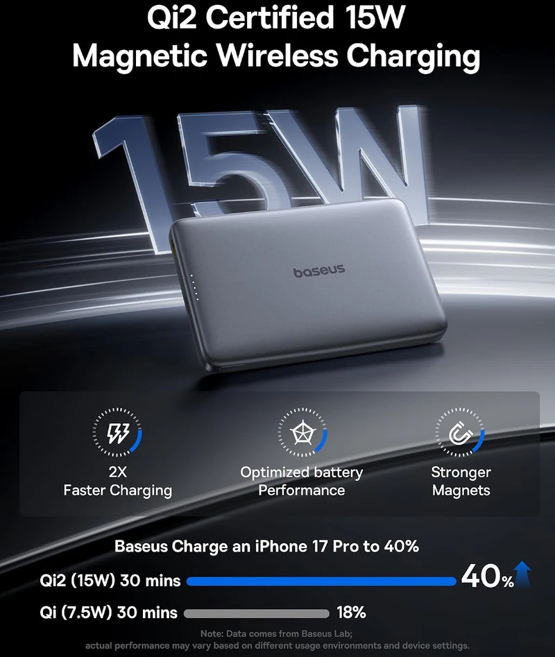 Baseus magnetinis išorinis akumuliatorius Picogo AM41 10000 mAh Qi2 15 W PPKPC-1027G