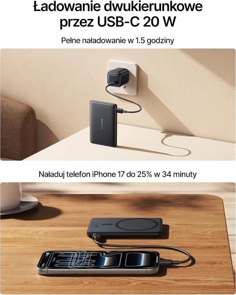 Baseus PicoGo AM31 magnetinis belaidis išorinis akumuliatorius 5000 mAh 20 W E00303