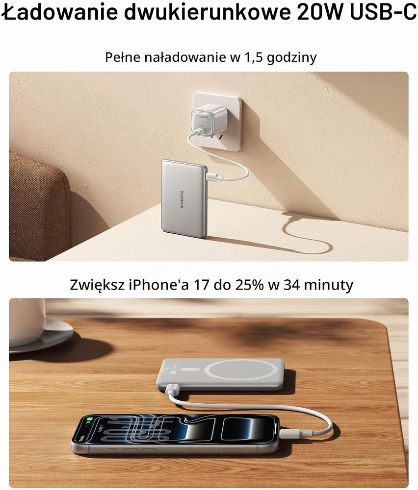 Baseus PicoGo AM31 magnetinis belaidis išorinis akumuliatorius 5000 mAh 20 W E00303