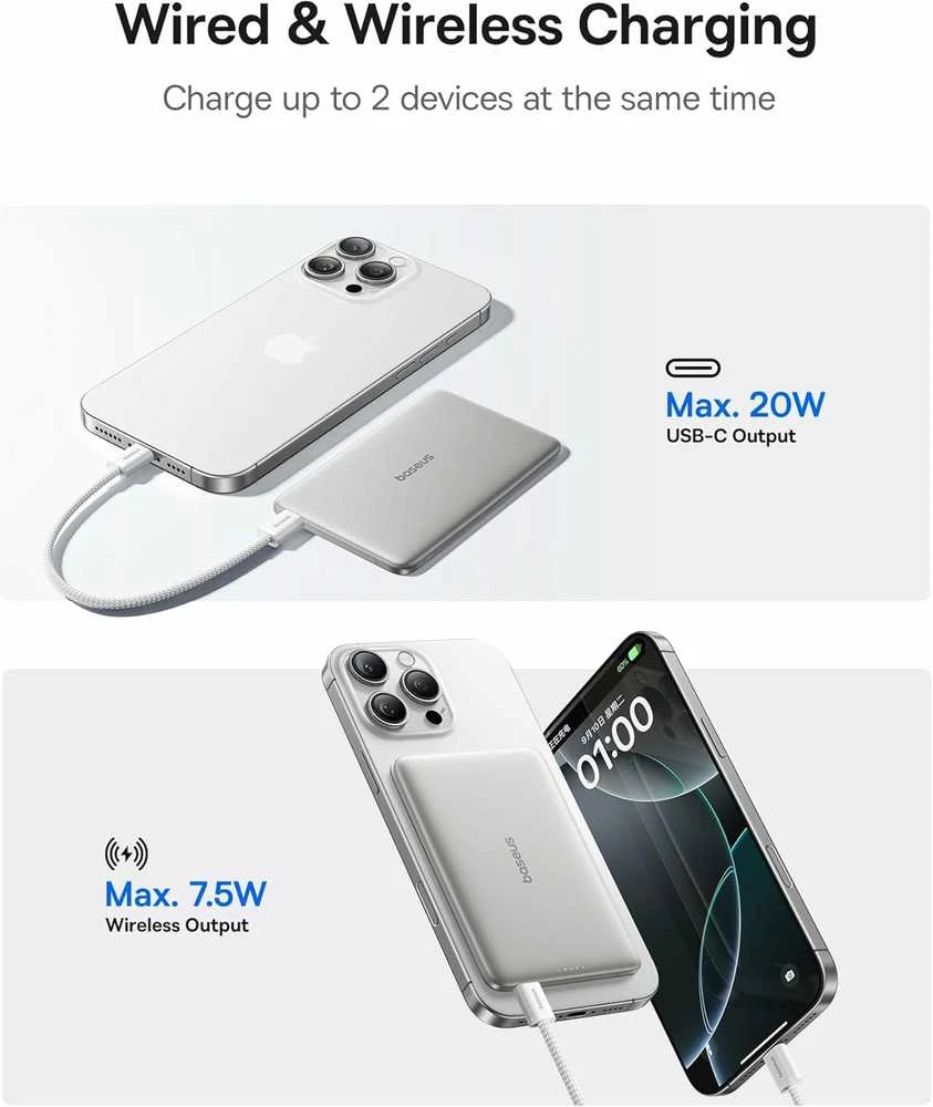 Baseus PicoGo Qi2 5000 mAh 20W juoda