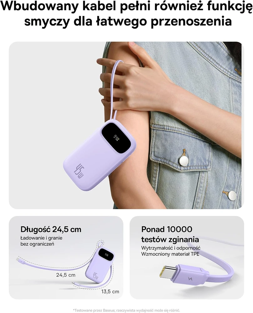 Baseus powerbankas 20 000 mAh 45 W su įmontuotais USB-C laidais QPow3 PPQD3-2040