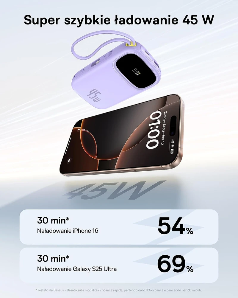 Baseus powerbankas 20 000 mAh 45 W su įmontuotais USB-C laidais QPow3 PPQD3-2040