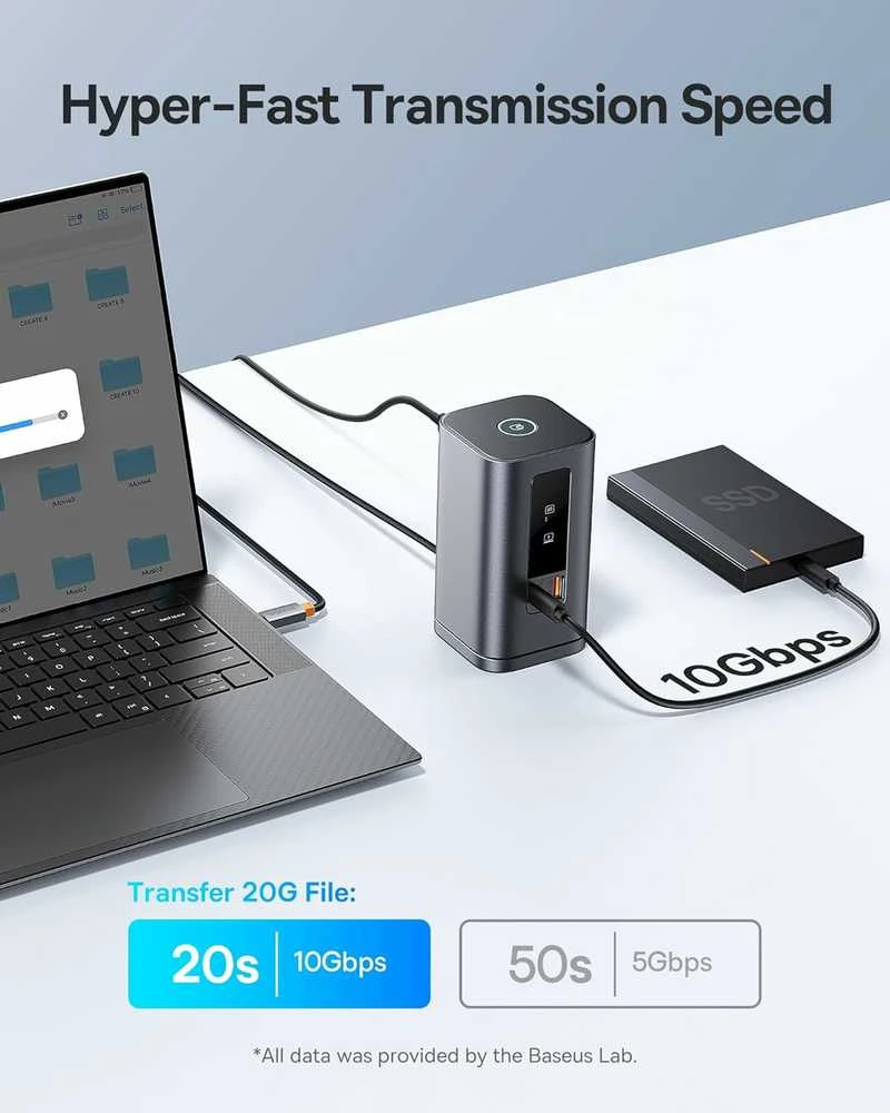 Baseus Spacemate WIN 11‑in‑1 USB‑C dokinė stotelė, 2x HDMI, DP, 100 W PD, 10 Gb/s, pilka