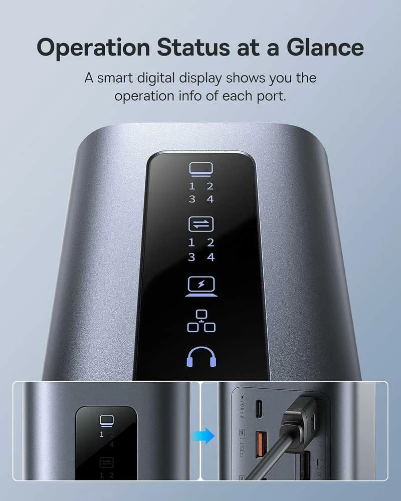 Baseus Spacemate WIN 11‑in‑1 USB‑C dokinė stotelė, 2x HDMI, DP, 100 W PD, 10 Gb/s, pilka
