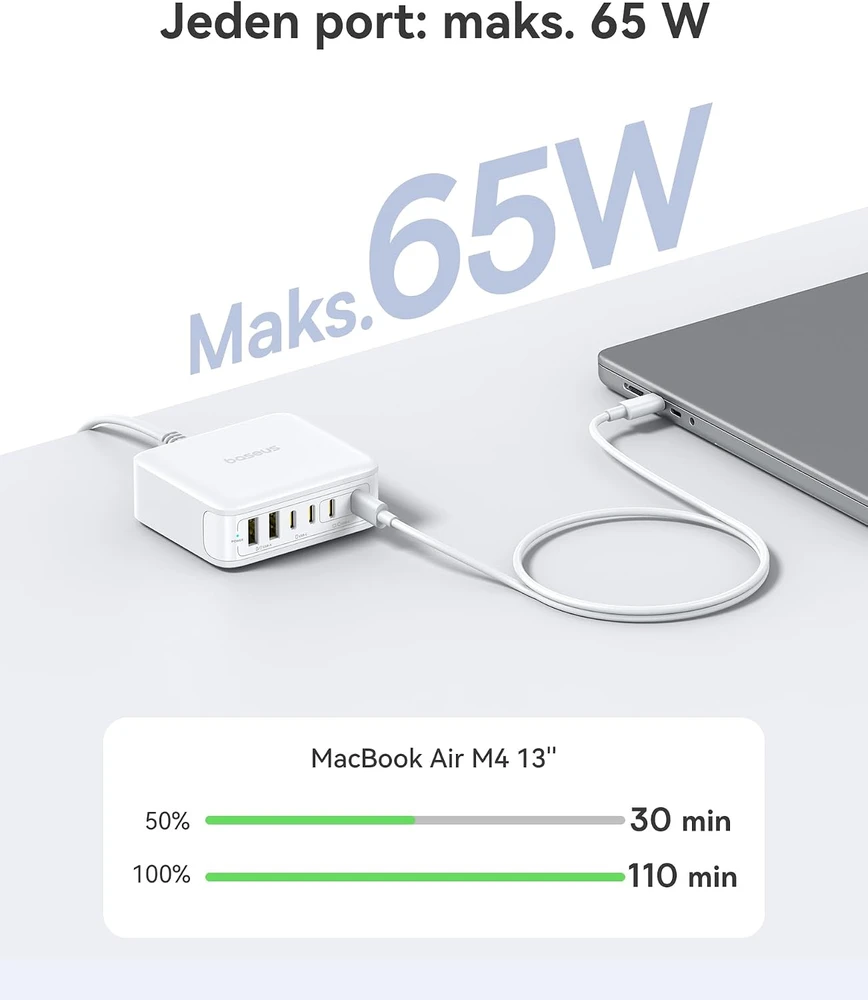 Baseus USB-C 120 W GaN greitojo įkrovimo stotelė su 6 USB jungtimis