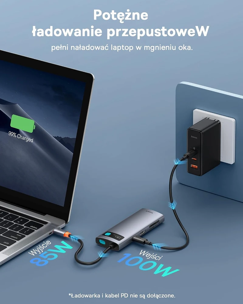 Baseus USB-C 7 viename šakotuvas su 4K 60 Hz HDMI, 100 W PD ir 3 USB-A, YK-60
