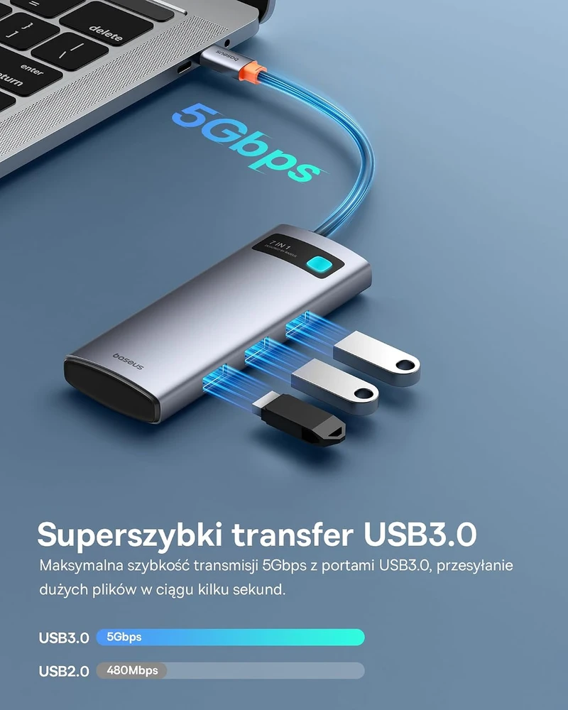 Baseus USB-C 7 viename šakotuvas su 4K 60 Hz HDMI, 100 W PD ir 3 USB-A, YK-60