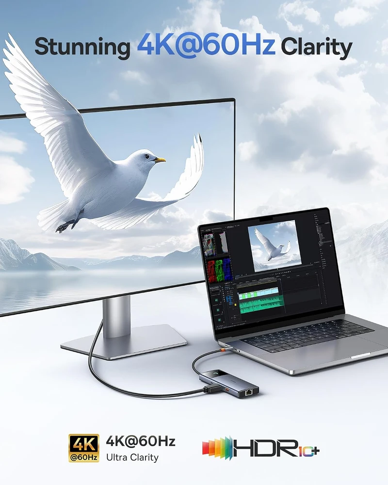Baseus USB-C šakotuvas 6 prievadų, 10 Gb/s, HDMI, PD 100 W, 6 in 1