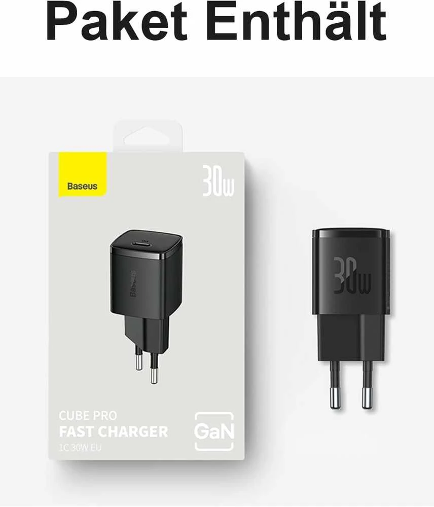 Baseus USB-C sieninis įkroviklis 30 W GaN3, greito krovimo adapteris, juodas