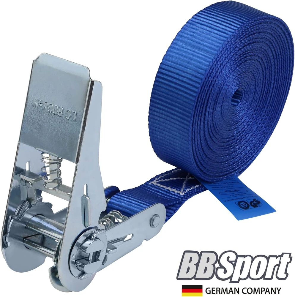 BB Sport tvirtinimo diržai su griebtuvu, 6 vnt., 2,5 cm x 6 m, iki 800 kg, poliesteris