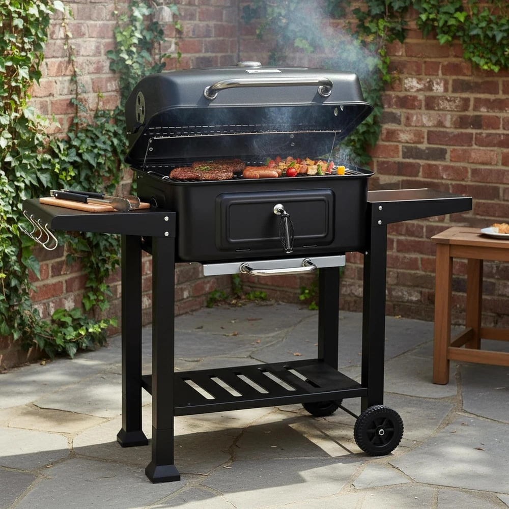 BBQ-Toro anglinė kepsninė su termometru, aukščio reguliavimu ir ratukais, XXL, BBQ15