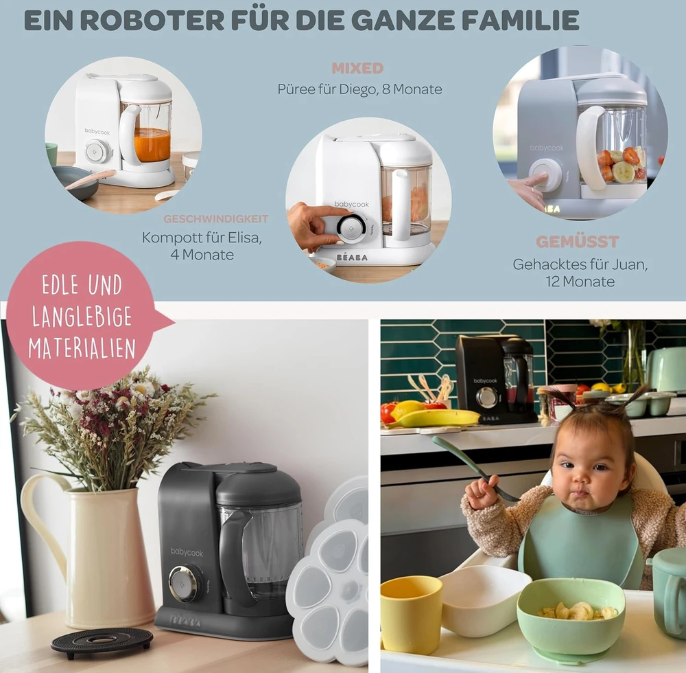 Béaba 4 viename kūdikių maisto garintuvas Babycook Solo, 1,1 l, 400 W, tamsiai pilka