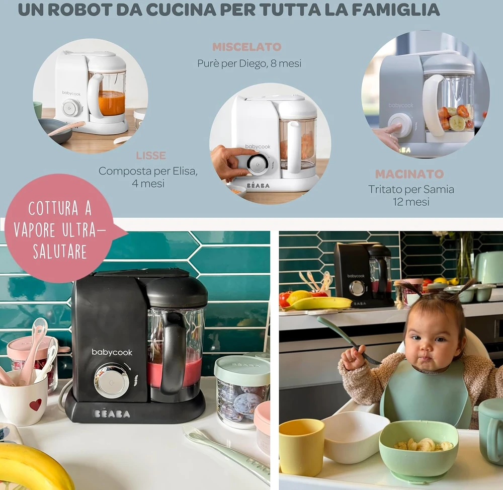 Béaba garų maisto ruošimo robotas kūdikiams 4 viename, 1,1 l talpos, 700 W, juodas, Babycook Solo 912791