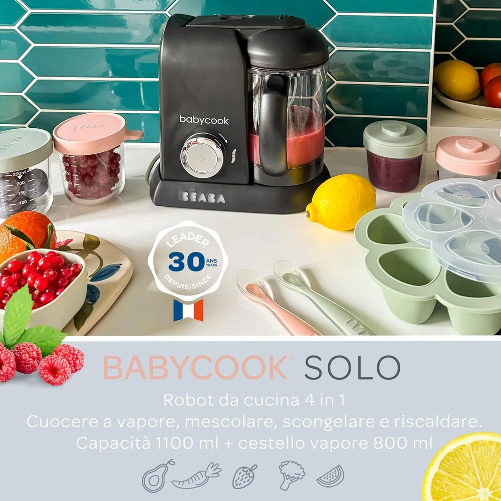 Béaba garų maisto ruošimo robotas kūdikiams 4 viename, 1,1 l talpos, 700 W, juodas, Babycook Solo 912791