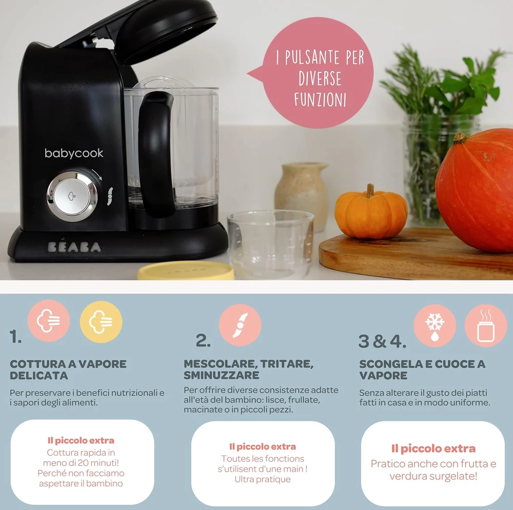 Béaba garų maisto ruošimo robotas kūdikiams 4 viename, 1,1 l talpos, 700 W, juodas, Babycook Solo 912791