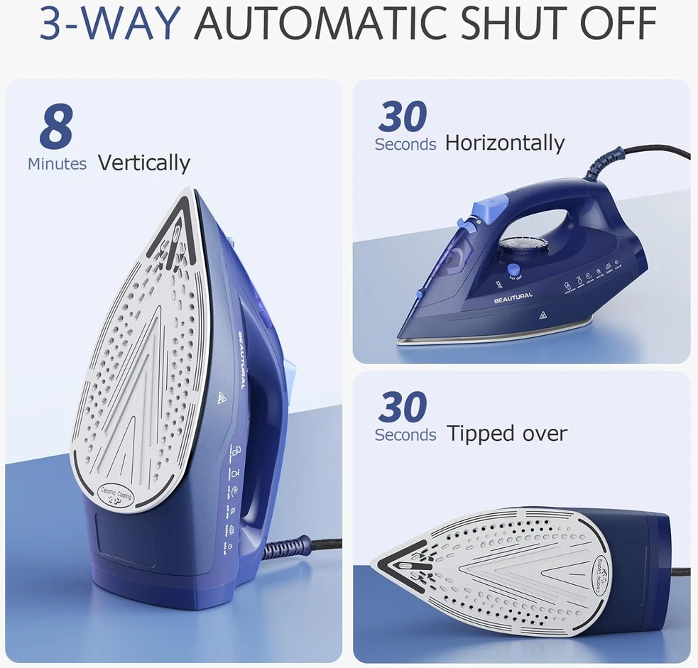 BEAUTURAL garų lygintuvas 2600 W su keraminiu padu, 350 ml bakeliu ir 1,9 m laidu