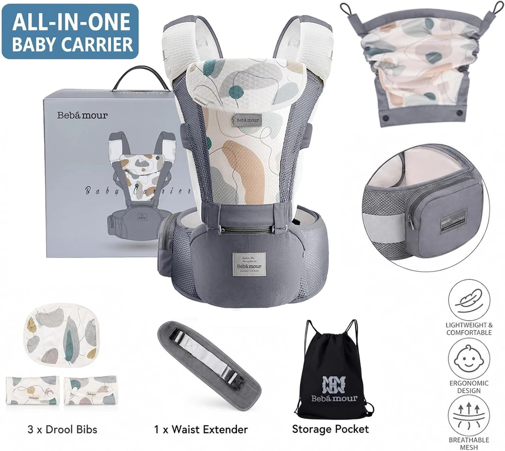 Bebamour ergonominė kūdikio nešioklė su klubų sėdyne, medvilninė, 0–36 mėn., TC26