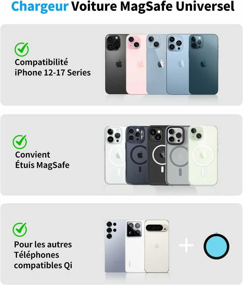 Beeasy 15 W magnetinis automobilinis laikiklis su belaidžiu MagSafe įkrovikliu, siurbtukas