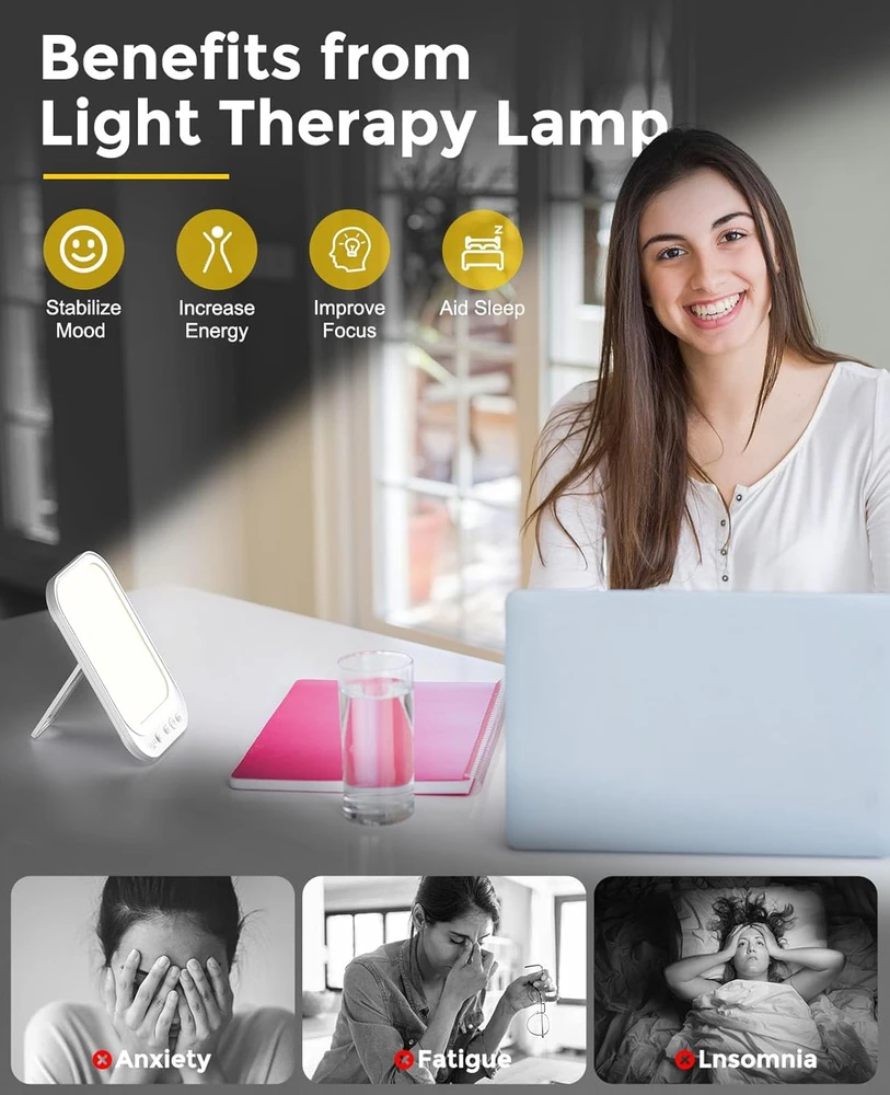 Beedove dienos šviesos terapinė LED lempa 10 000 lx su USB maitinimu