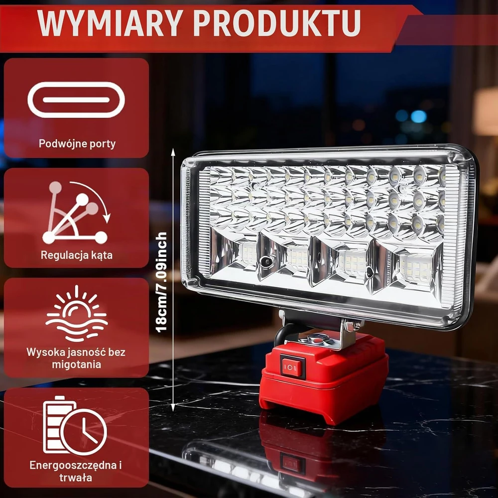 Behogan akumuliatorinis LED darbo šviestuvas, suderinamas su Einhell 18 V PXC, 54 W, 5400 lm, ZL1186-Baterija lamp-hansi