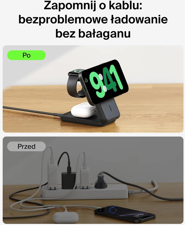 Belkin 3 viename belaidė Qi2.2 įkrovimo stotelė 25 W su MagSafe WIZ036kqBK