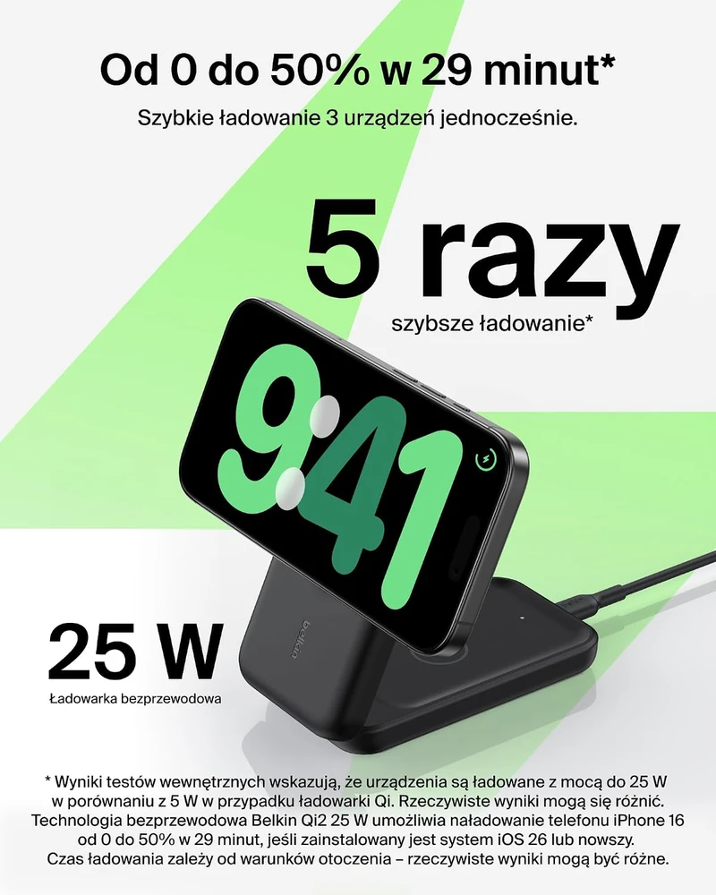 Belkin 3 viename belaidė Qi2.2 įkrovimo stotelė 25 W su MagSafe WIZ036kqBK