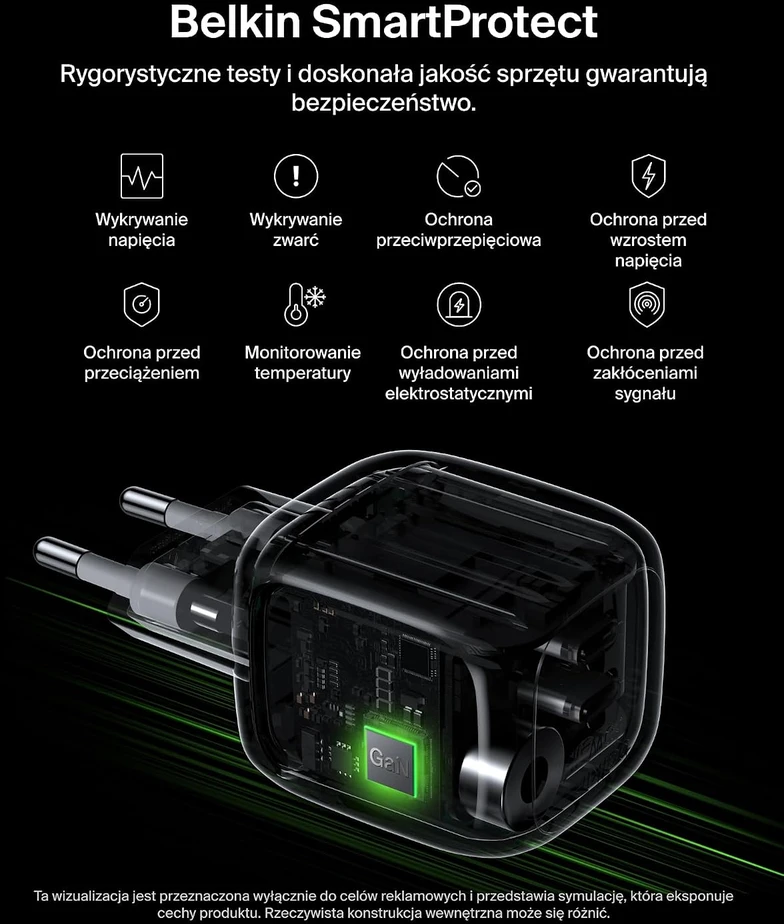 Belkin 50 W GaN sieninis įkroviklis su 2 USB-C jungtimis, PD 3.1, WCH019kqWH