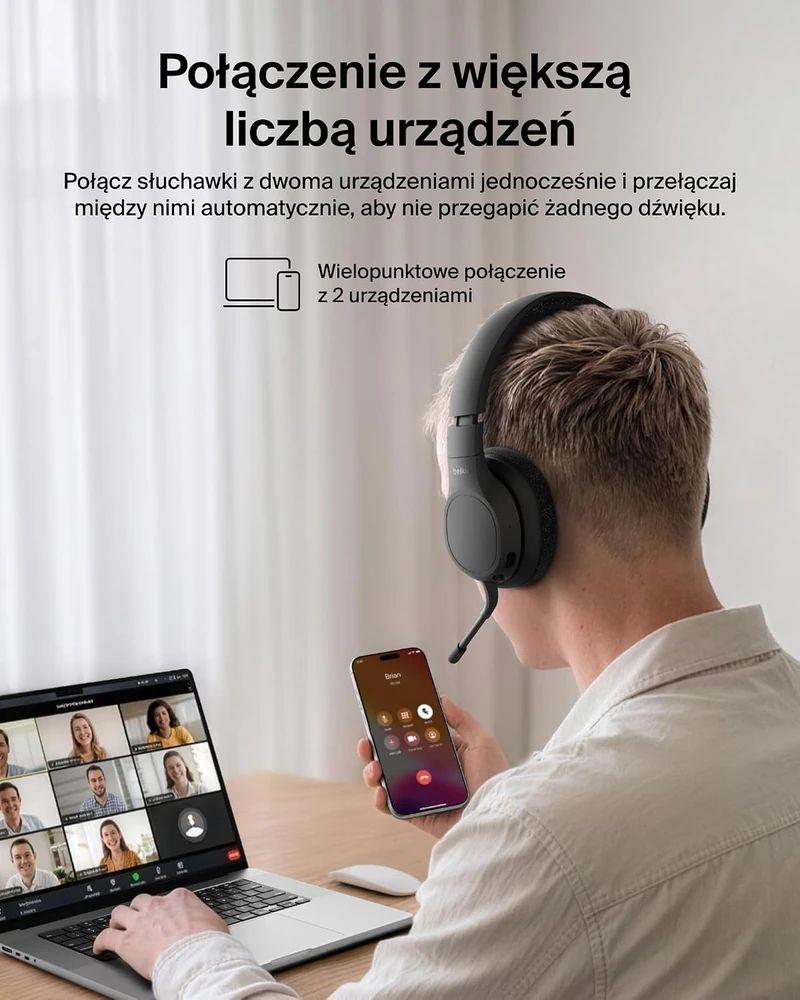 Belkin ant ausų dedamos Bluetooth 5.2 ausinės su mikrofonu SoundForm Adapt AUD005-V2