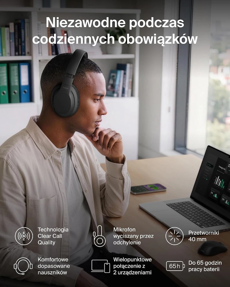 Belkin ant ausų dedamos Bluetooth 5.2 ausinės su mikrofonu SoundForm Adapt AUD005-V2