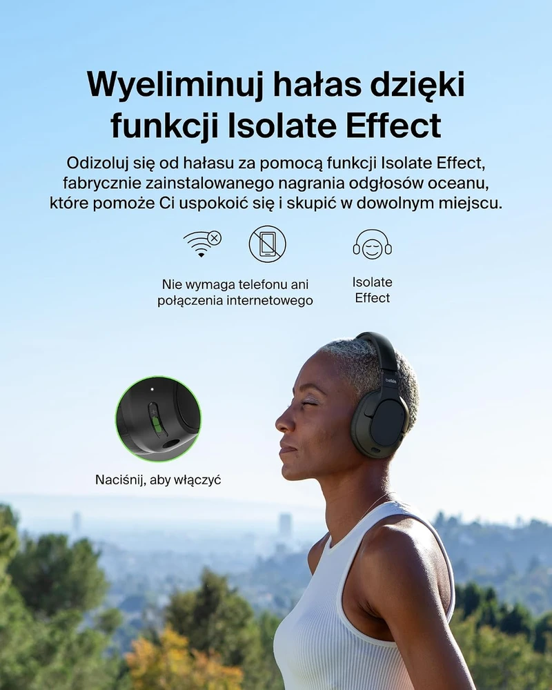 Belkin apgaubiančios belaidės ausinės su ANC, Bluetooth 5.4 ir 60 val. veikimu AUD008fqBK