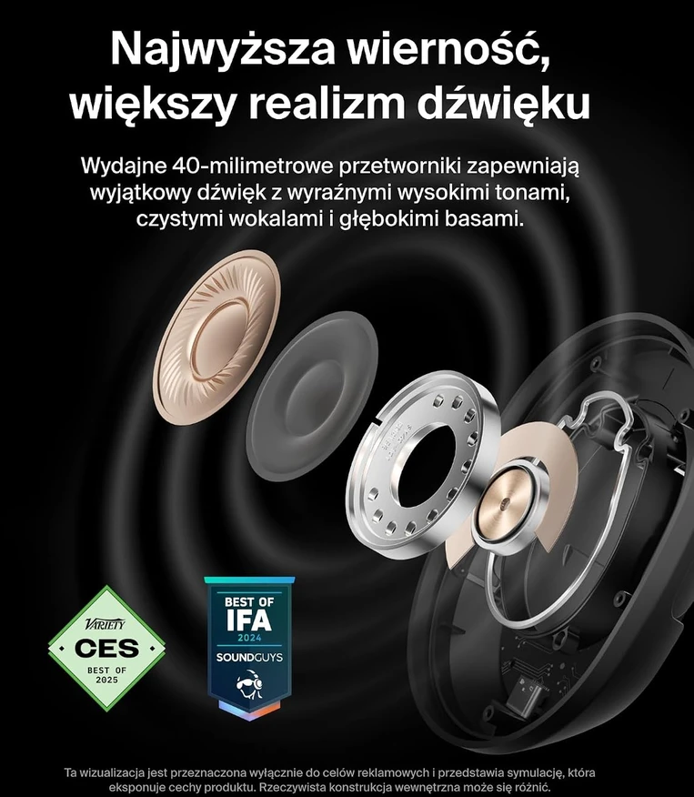 Belkin apgaubiančios belaidės ausinės su ANC, Bluetooth 5.4 ir 60 val. veikimu AUD008fqBK