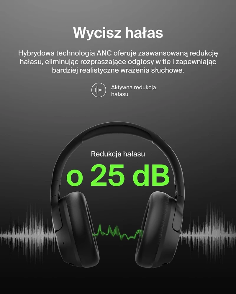 Belkin apgaubiančios belaidės ausinės su ANC, Bluetooth 5.4 ir 60 val. veikimu AUD008fqBK