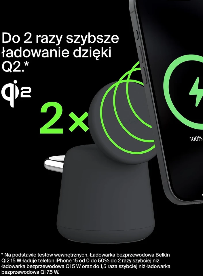 Belkin belaidė įkrovimo stotelė 2 viename su Qi2, 15 W, USB-C, WIZ027vfH36