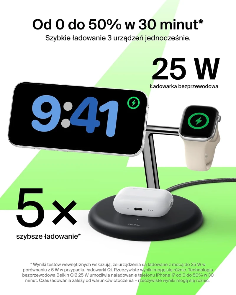 Belkin belaidė įkrovimo stotelė 3 viename su Qi2, 25 W, USB-C, WIZ050kqBK
