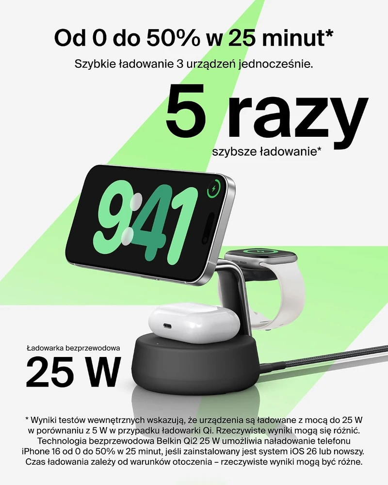 Belkin belaidė įkrovimo stotelė 3 viename 25 W Qi2.2 WIZ040kqCH