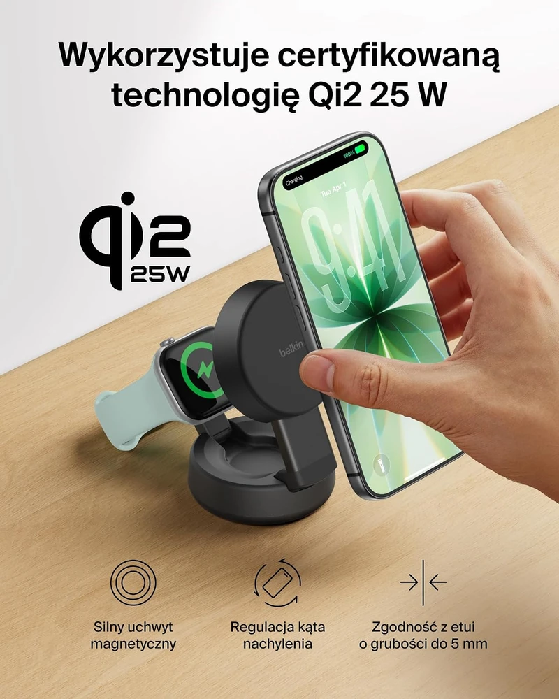 Belkin belaidė įkrovimo stotelė Qi2, 2 viename, 25 W, USB-C, WIZ043kqCH