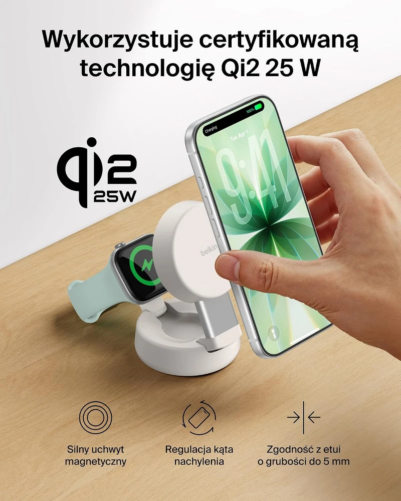 Belkin UltraCharge Pro magnetinis 2-in-1 Qi2 25W, smėlio spalvos