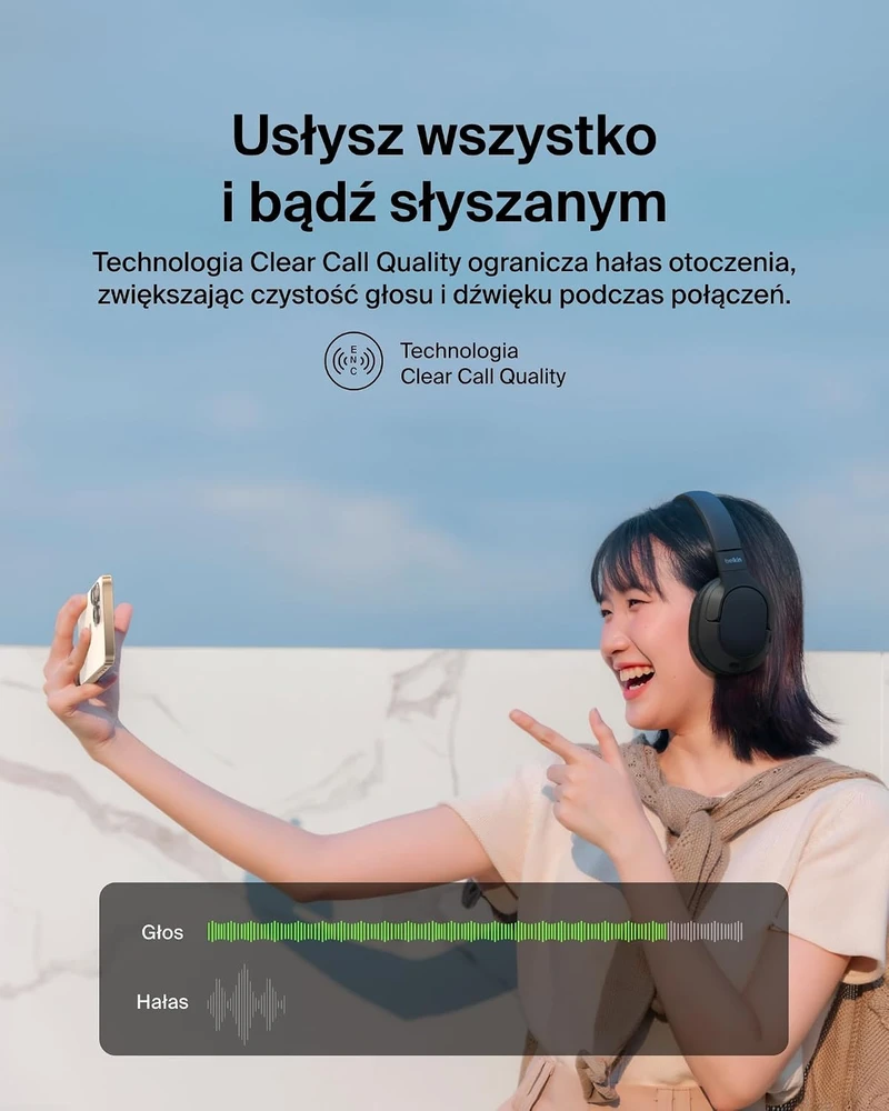 Belkin belaidės ant ausų dedamos ausinės Bluetooth 5.4 su ENC, 60 val., AUD009hqBK