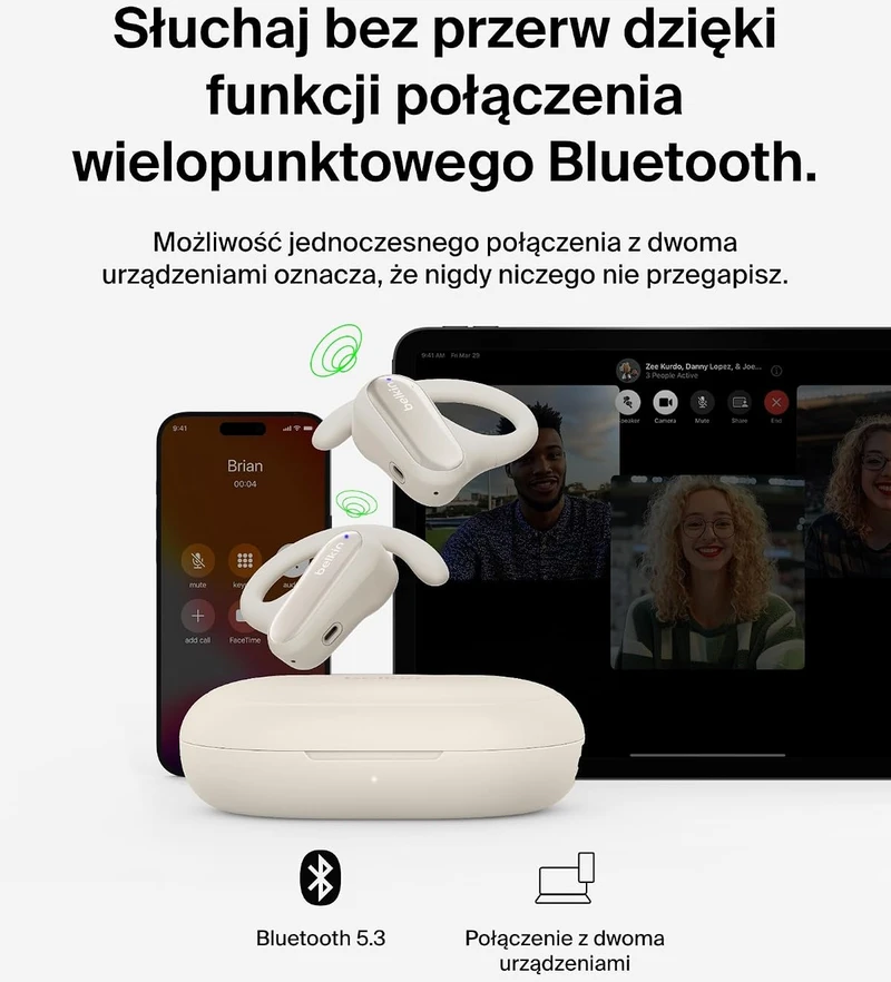 Belkin SoundForm ClearFit Ausinės True Belaidės Stereo (TWS) Ear-hook Calls/Music/Sport/Everyday Bluetooth Sand
