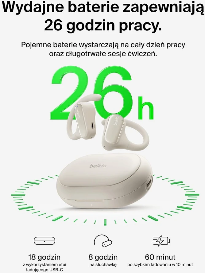 Belkin SoundForm ClearFit Ausinės True Belaidės Stereo (TWS) Ear-hook Calls/Music/Sport/Everyday Bluetooth Sand