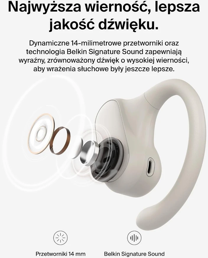 Belkin SoundForm ClearFit Ausinės True Belaidės Stereo (TWS) Ear-hook Calls/Music/Sport/Everyday Bluetooth Sand