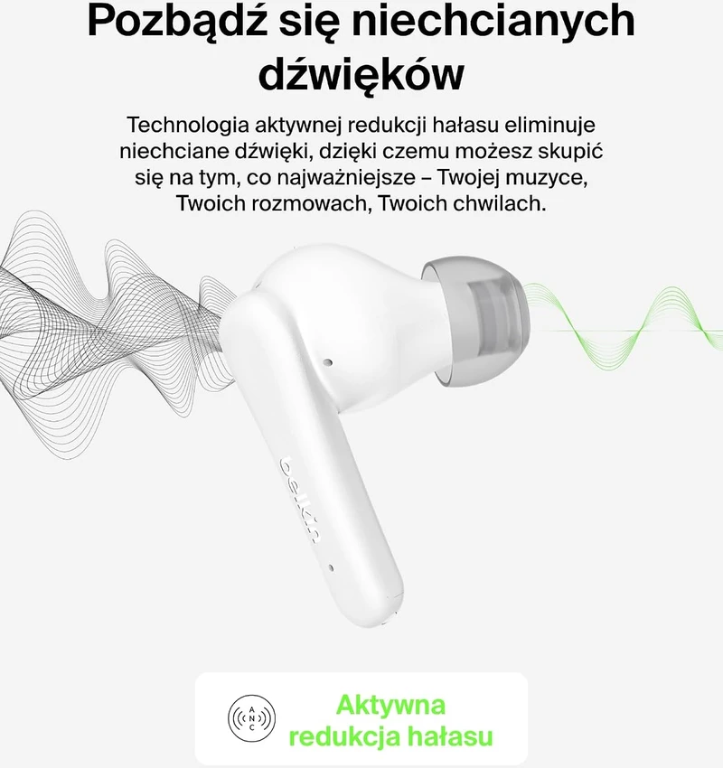 Belkin belaidės į ausis įdedamos Bluetooth ausinės su ANC, 28 val., SoundForm Rhythm