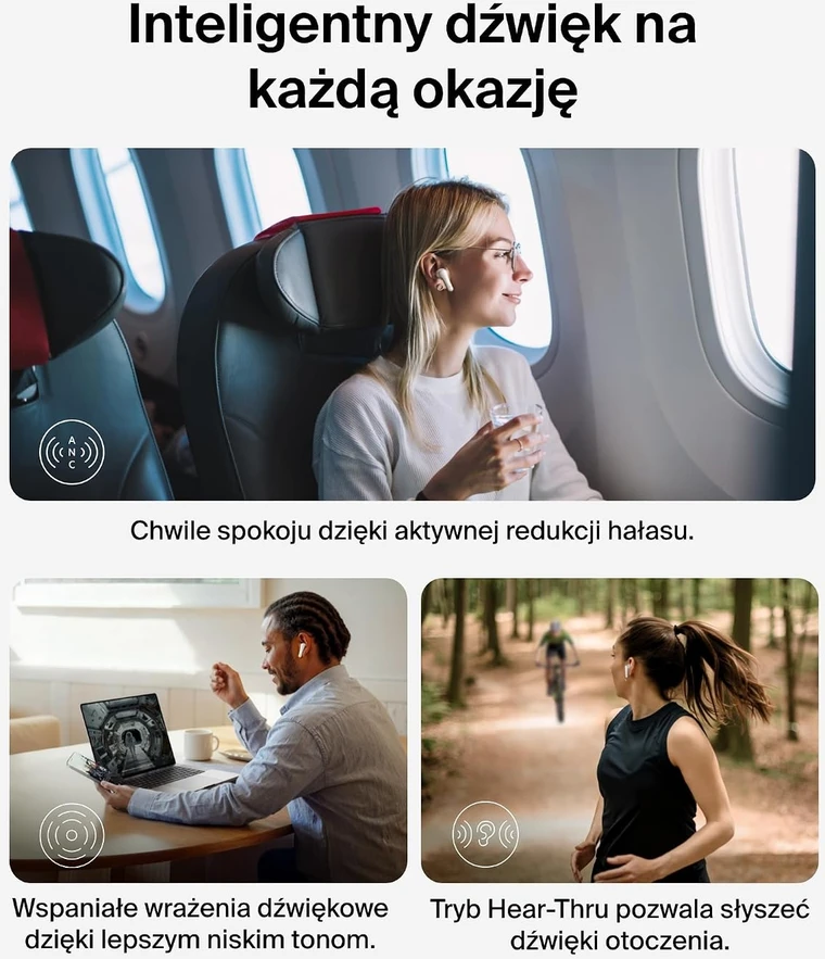 Belkin belaidės į ausis įdedamos Bluetooth ausinės su ANC, 28 val., SoundForm Rhythm