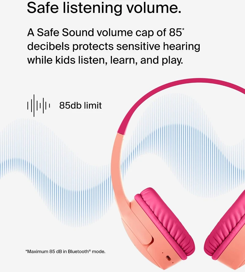 Belkin belaidės vaikiškos ant ausų dedamos ausinės Bluetooth 5.3, 30 val., SoundForm Mini AUD002btPKV3