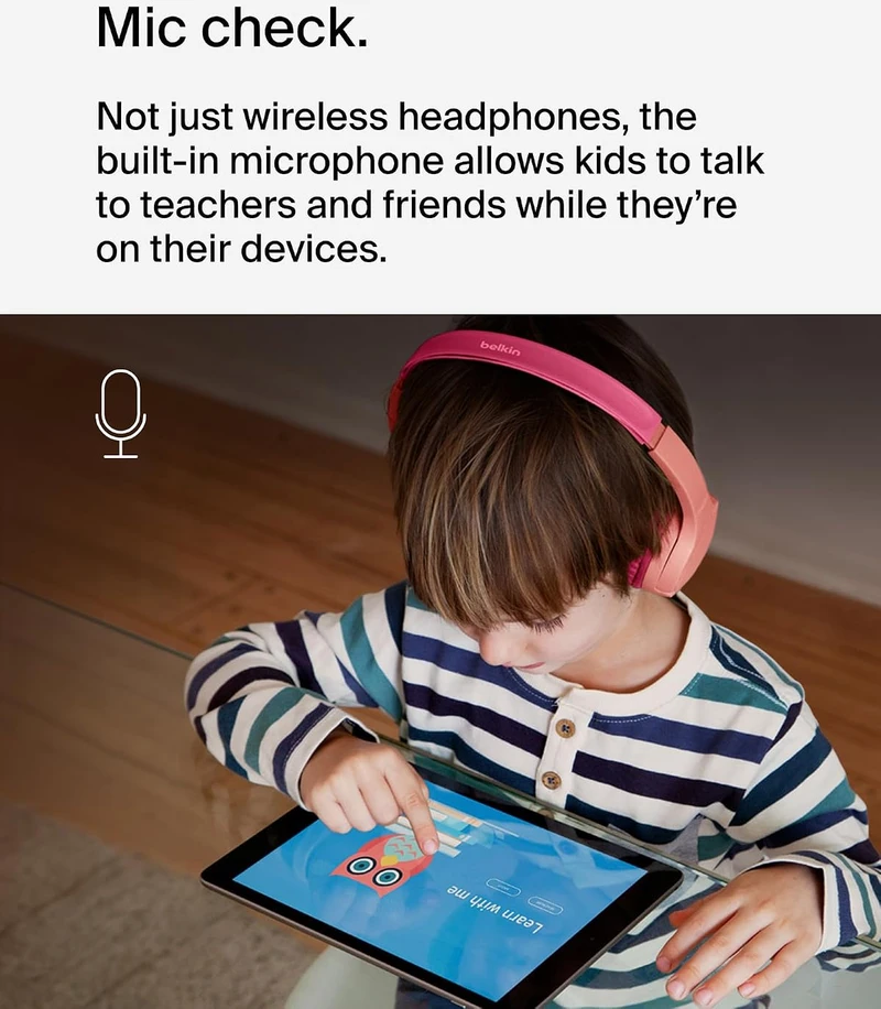 Belkin belaidės vaikiškos ant ausų dedamos ausinės Bluetooth 5.3, 30 val., SoundForm Mini AUD002btPKV3