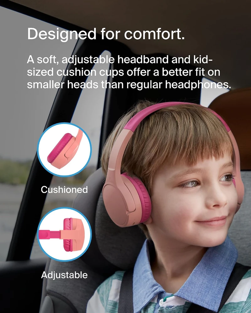 Belkin belaidės vaikiškos ant ausų dedamos ausinės Bluetooth 5.3, 30 val., SoundForm Mini AUD002btPKV3