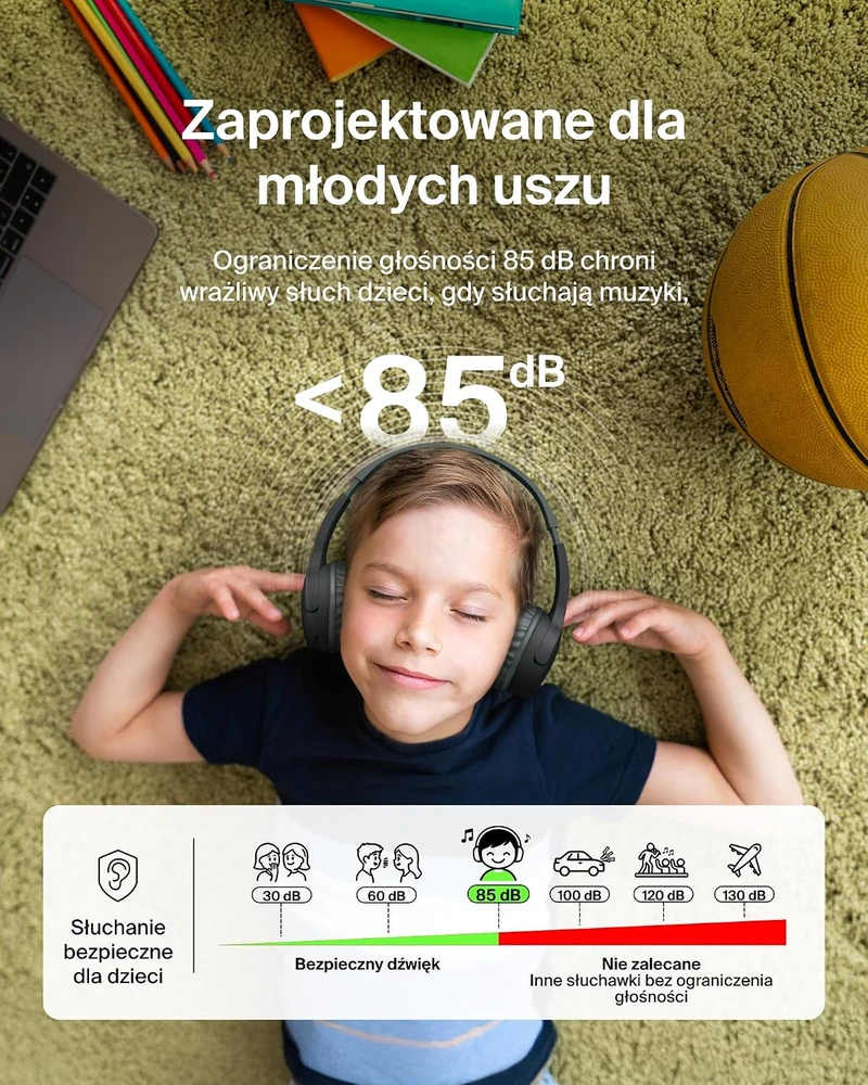 Belkin belaidės vaikiškos ant ausų dedamos ausinės Bluetooth 5.3 su mikrofonu SoundForm Mini AUD002btBKV3