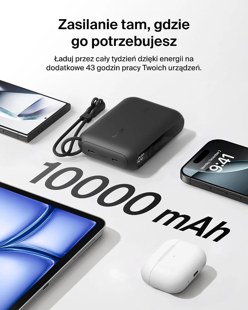 Belkin BoostCharge išorinė baterija 10000 mAh, 20 W, USB-C, su ekranu BPB027hqBK
