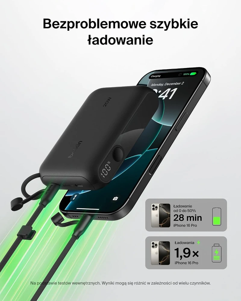 Belkin BoostCharge išorinė baterija 10000 mAh, 20 W, USB-C, su ekranu BPB027hqBK